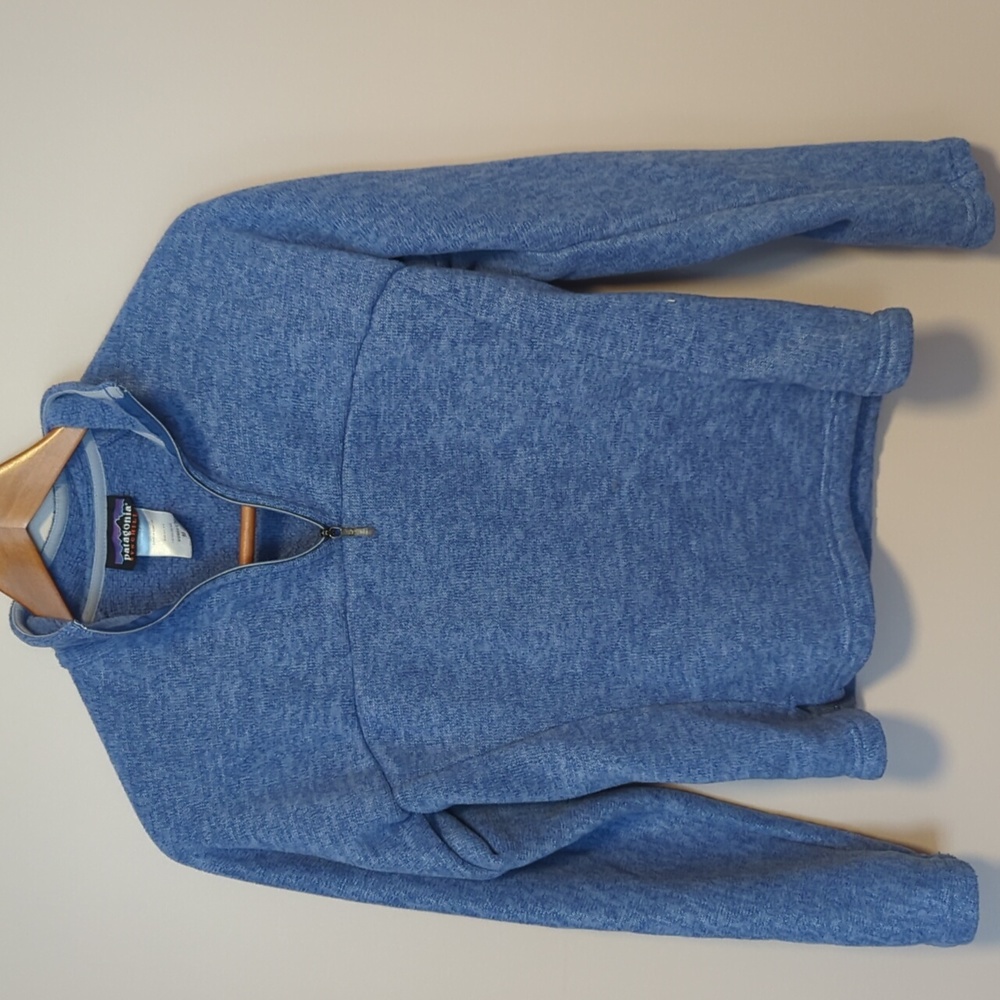 Patagonia Heathered Blue V-Neck Quarter-Zip Sweater